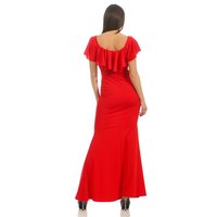 Elegantes bodenlanges Carmen-Abendkleid mit Volant Rot