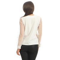 Elegantes Damen Langarm-Shirt mit Kette und Perlen Weiß