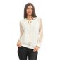 Elegant ladies long-sleeved shirt with chainlet and pearls white
