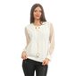 Elegantes Damen Langarm-Shirt mit Kette und Perlen Weiß