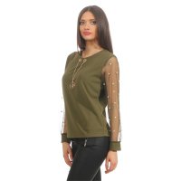 Elegantes Damen Langarm-Shirt mit Kette und Perlen...