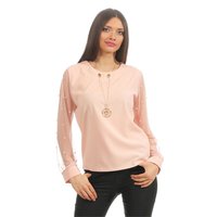 Elegantes Damen Langarm-Shirt mit Kette und Perlen Aprikot