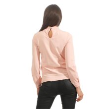 Long-sleeved ladies blouse with flounces and pearls apricot