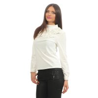 Elegante Damen Langarm-Bluse mit Volants und Perlen...