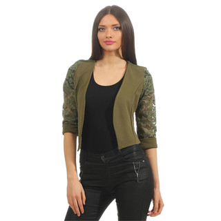 Eleganter Damen 3/4 Arm Bolero mit feiner Spitze Olivgrün