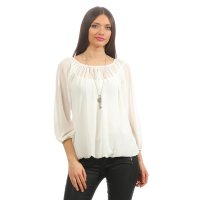 Ladies long-sleeved chiffon blouse with top and necklace...