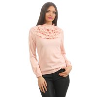 Long-sleeved ladies blouse with flounces and pearls apricot Onesize (UK 8,10,12)