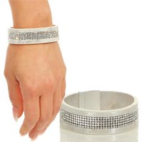Glamour Damen Kunstleder Party-Armband mit Strass Silber