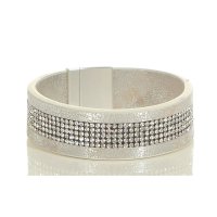 Ladies glamour party rhinestone armlet faux leather silver