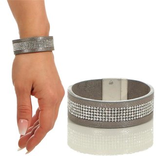 Glamour Damen Kunstleder Party-Armband mit Strass Dunkelgrau