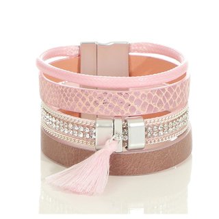 Trendy Damen Kunstleder Armband mit mehreren Bändern Rosa