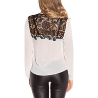 Elegant ladies long-sleeved chiffon blouse with lace white
