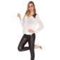 Elegant ladies long-sleeved chiffon blouse with lace white