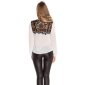 Elegant ladies long-sleeved chiffon blouse with lace white