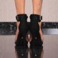 Sexy Velours Sandaletten mit Knöchel-Fesselriemchen Schwarz EUR 39