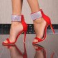 Glamouröse Damen Velours Sandaletten mit Strass Velours Rot EUR 39