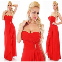 Floor-length cocktail evening dress with chiffon veil red