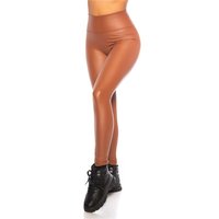 Sexy thermo leggings in shiny wet look with warm lining brown