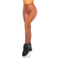 Sexy Thermo Glanz Leggings mit Futter Wetlook Braun