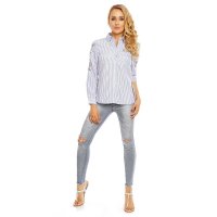 Elegant ladies long-sleeved blouse striped blue/white