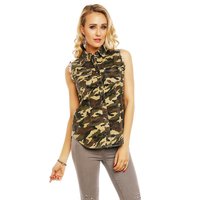 Sleeveless ladies jeans blouse in  army look...