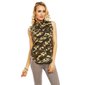 Ärmellose Damen Jeansbluse in Army-Look Camouflage-Olivgrün