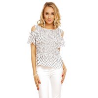 Sweet ladies cold shoulder shirt with polka dots white
