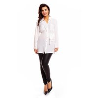 Long ladies tunic chiffon blouse with belt white