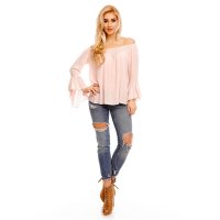 Damen Carmen-Shirt in Crashed-Look mit Volantärmeln...