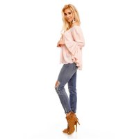 Ladies Carmen shirt in crashed look with flounces antique pink