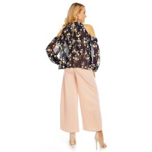 Ladies long-sleeved pleated blouse made of chiffon navy