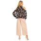Ladies long-sleeved pleated blouse made of chiffon navy