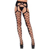 Sexy diamond net opaque nylon stockings with garter belt black