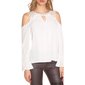 Ladies cold shoulder chiffon blouse valance sleeves white