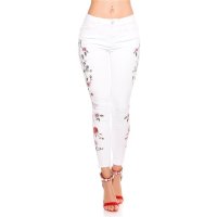 Skinny ladies stretch jeans with flowers at the sides white UK 10 (S)