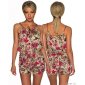 Short ladies hot pants overall playsuit with flowers fuchsia