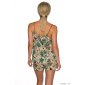Short ladies hot pants overall playsuit with flowers green