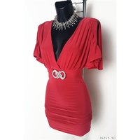 Elegant mini dress with rhinestone buckle dark fuchsia