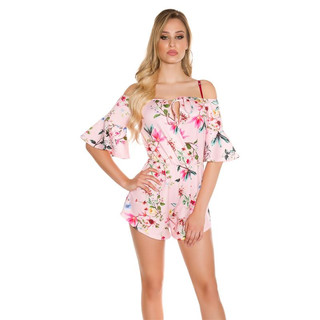 Summerly ladies Carmen overall playsuit with flowers pink