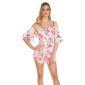 Sommer Carmenausschnitt Overall Playsuit mit Blumen Rosa