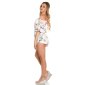 Sommer Carmenausschnitt Overall Playsuit mit Blumen Weiß
