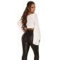 Sexy Damen Latina Chiffon Crop Top bauchfrei Cremeweiß