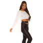 Sexy Damen Latina Chiffon Crop Top bauchfrei Cremeweiß