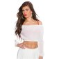 Sexy womens belly chiffon crop top Latina style creme-white
