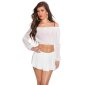 Sexy womens belly chiffon crop top Latina style creme-white