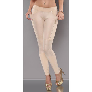 Sexy skinny womens stretch trousers treggings with patches beige