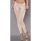 Sexy skinny womens stretch trousers treggings with patches beige UK 14 (L)