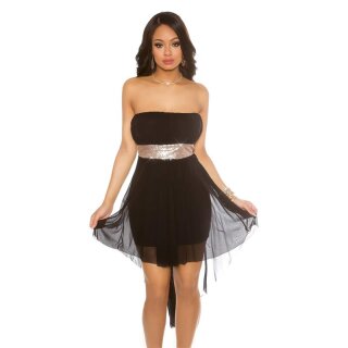Kurzes Party Bandeau-Abendkleid mit Chiffon-Schleier Schwarz