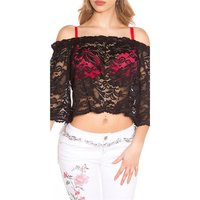 Sexy womens Carmen shirt made of lace in Latina style black