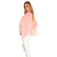 Elegant womens chiffon blouse with bat sleeves coral